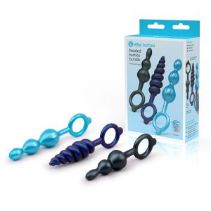 B Vibe Butties Beaded Butties Bundle 3 Butt Plug Set Metallic Blue and Black BV079 4890808289761 Multiview