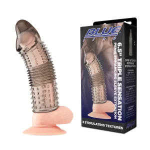 Blueline 6 point 5 Inch Triple Sensation Penis Sleeve Clear Smoke BLM4022 4890808264560 Multiview