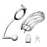 Blueline Men CB Cock Cage with Anal Stimulator Silver BLM5015 4890808255575 Detail