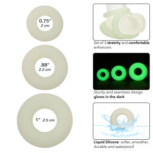 Calexotics Alpha Liquid Silicone 3 Ring Set 3 Sizes Cock Ring Glow in the Dark Green SE 1492 33 2 716770109170 Info Detail