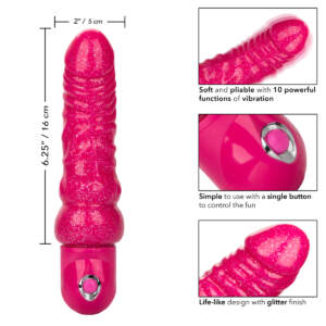 Calexotics Naughty Bits Lady Boner Penis Vibrator Glitter Pink SE 4410 65 3 716770096890 Info Detail