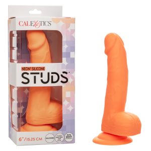 Calexotics Neon Studs 6 Inch Silicone Dong with Balls Neon Orange SE 0252 04 3 716770108616 Multiview