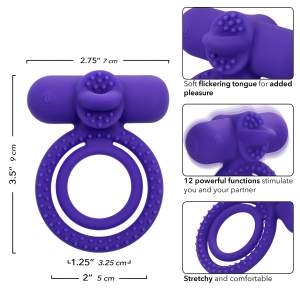 Calexotics Silicone Rechargeable Dual Climaxer Vibrating Cock and Ball Ring Purple SE 1843 05 3 716770111111 Info Detail