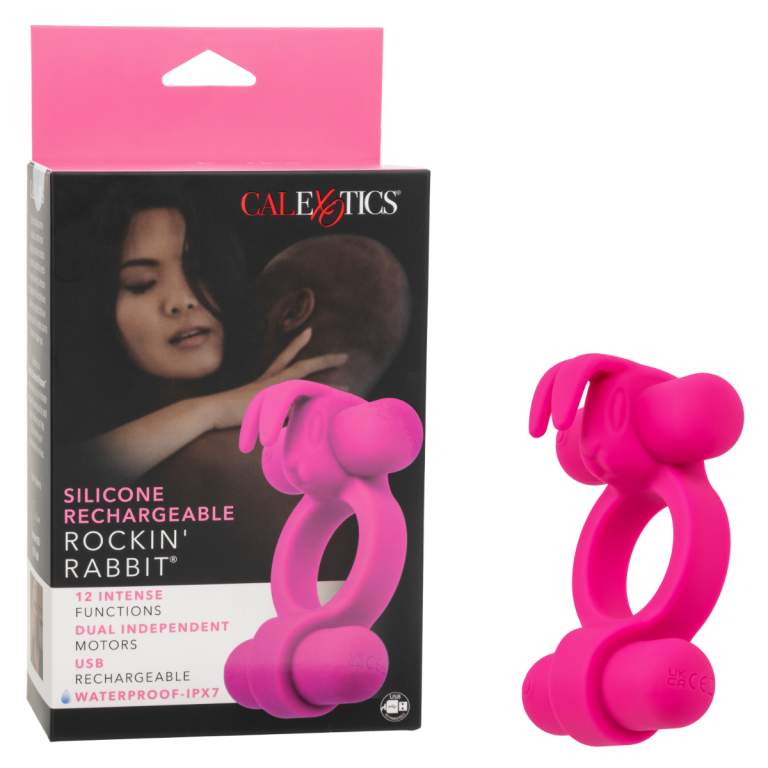 Calexotics Silicone Rechargeable Rockin Rabbit Dual Vibrating Cock Ring Pink SE 1843 45 3 716770111128 Multiview