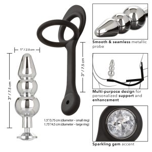 Calexotics Star Fucker Beaded Dual Cock Ring Gem Plug Black Silver SE 1245 15 3 716770102553 Info Detail