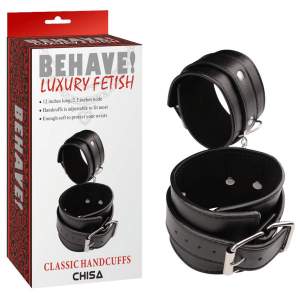 Chisa Behave Luxury Fetish Classic Hand Cuffs Faux Leather Black CN 632111242 759746112422 Multiview