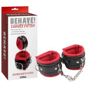 Chisa Behave Luxury Fetish Super Soft Ankle Cuffs Black Red CN 632196375 759746963758 Multiview