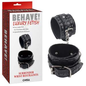 Chisa Behave Luxury Fetish Surrender Wrist Restraints Alligator Print Wrist Cuffs Black CN 632198752 759746987525 Multiview