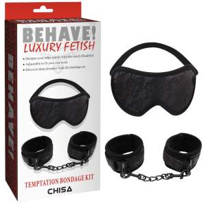 Chisa Behave Luxury Fetish Temptation Lace Bondage Kit Cuffs and Blindfold Black CN 632106312 759746063120 Multiview