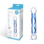 Electric Novelties Glas 6 point 5 Full Tip Textured Glass Dildo Clear and Blue GLAS 145 4890808205600 Multiview