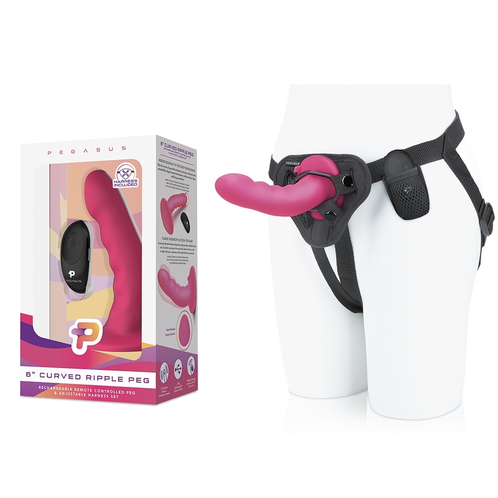 Pegging Sex Toys - Electric Novelties â€“ Pegasus 6â€³ Wireless Vibrating Ripple Pegging Dildo &  Harness (Pink) | Black Knight Erotica