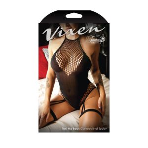 Fantasy Lingerie Vixen Text Me Back Gartered Net Teddy OS Black V786OS 657447308802 Boxview