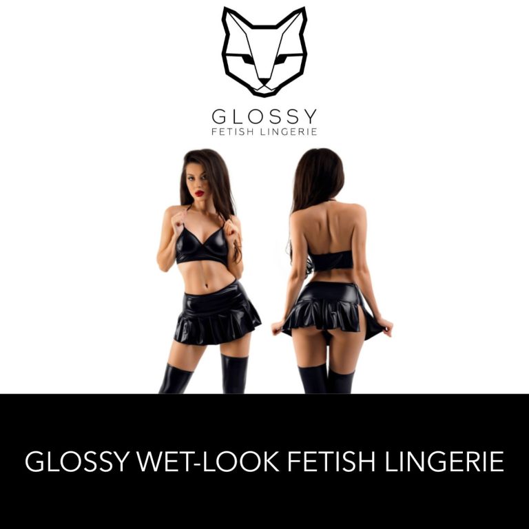 Glossy Fetish Lingerie Heidi Wetlook Corset Halter Top With and Skirt Set Black 955034 Multiview