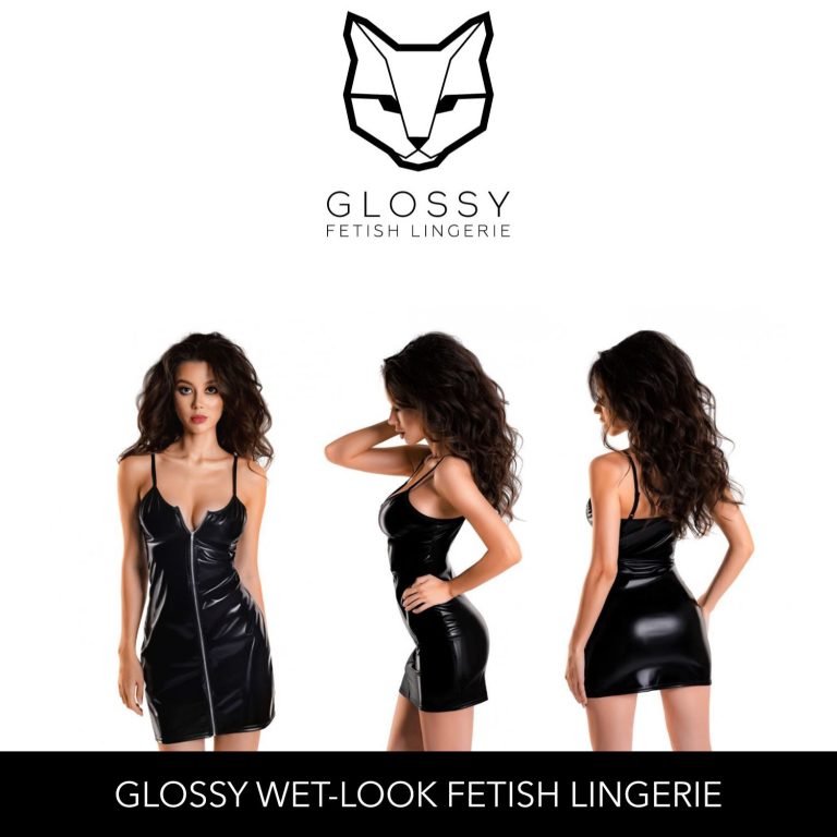 Glossy Fetish Lingerie Naomi Wetlook Dress With Front Zipper Black 955022 Multiview