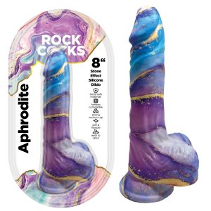 Hott Products Rock Cocks Aphrodite Stone Effect 8 Inch Silicone Dildo with Balls Blue Purple Yellow Marble HP3565 818631035656 Multiview