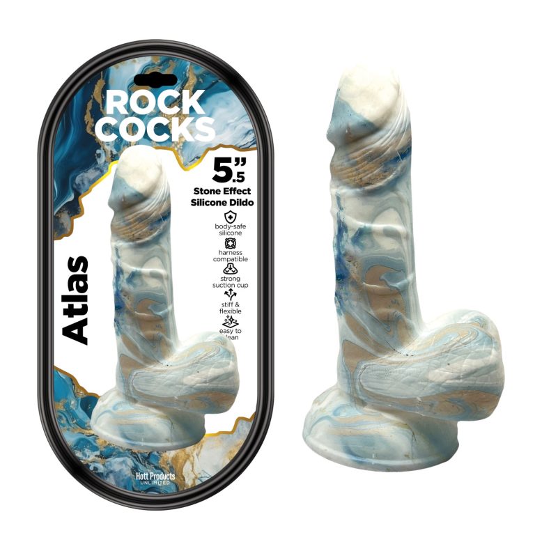 Hott Products Rock Cocks Atlas Stone Effect 5 point 5 Inch Silicone Dildo with Balls Cream Blue Marble HP3567 818631035670 Multiview