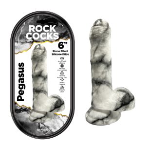 Hott Products Rock Cocks Pegasus Stone Effect 6 Inch Uncut Silicone Dildo with Balls Black White Marble HP3568 818631035687 Multiview