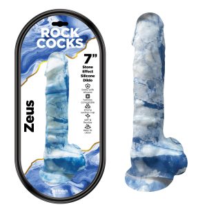 Hott Products Rock Cocks Zeus Stone Effect 7 Inch Silicone Dildo with Balls White Blue Marble HP3566 818631035663 Multiview