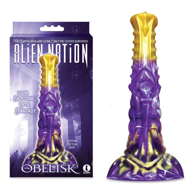 Icon Brands Alien Nation Obelisk 7 Inch Fantasy Dildo Purple Gold IC1365 847841013659 Multiview