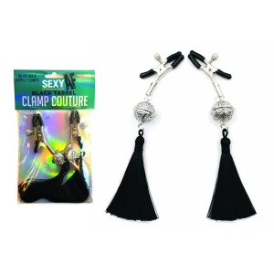 Little Genie Sexy AF Adjustable Nipple Clamps Bells Tassels Silver Black LGNV212 685634103510 Multiview