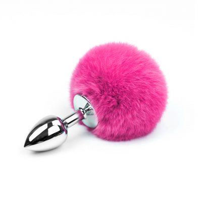 Love in Leather Bunny Tail Metal Butt Plug Hot Pink Silver BUN001HPNK 2211400119812 Detail