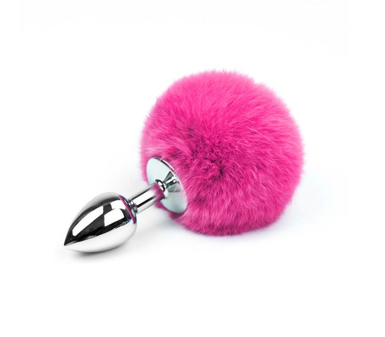 Love in Leather Bunny Tail Metal Butt Plug Hot Pink Silver BUN001HPNK 2211400119812 Detail