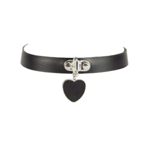 Love in Leather Faux Leather Choker with Black and Silver Heart Black CHO023 3815023100005 Detail