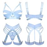 Love in Leather MUSE 4 Piece Strappy Bra Panty Garter Belt Leg Garters Lingerie Set Size Medium Blue PL020BLU M 1612020251332 Multi Detail