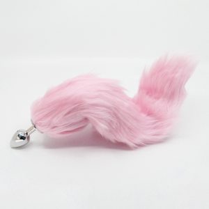 Love in Leather Posable Fox Tail Metal Butt Plug Silver Pink FOX010PNK 6152401016143 Detail