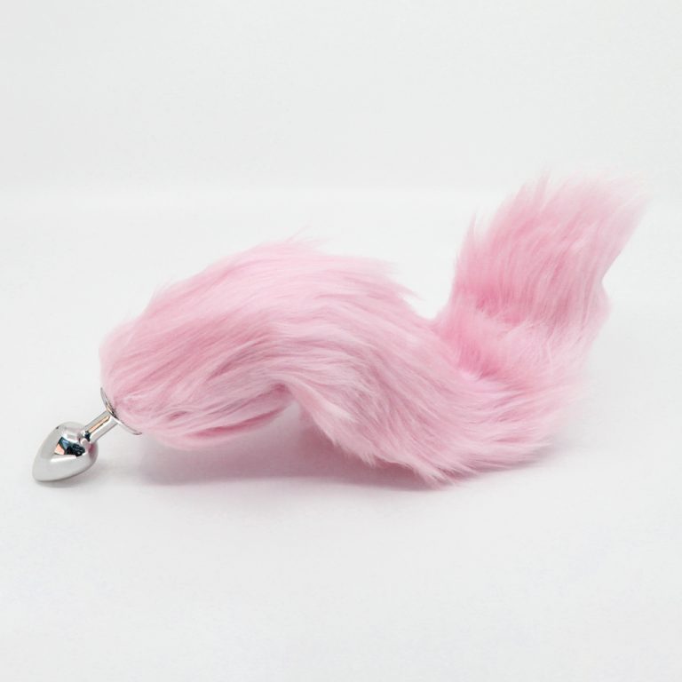 Love in Leather Posable Fox Tail Metal Butt Plug Silver Pink FOX010PNK 6152401016143 Detail