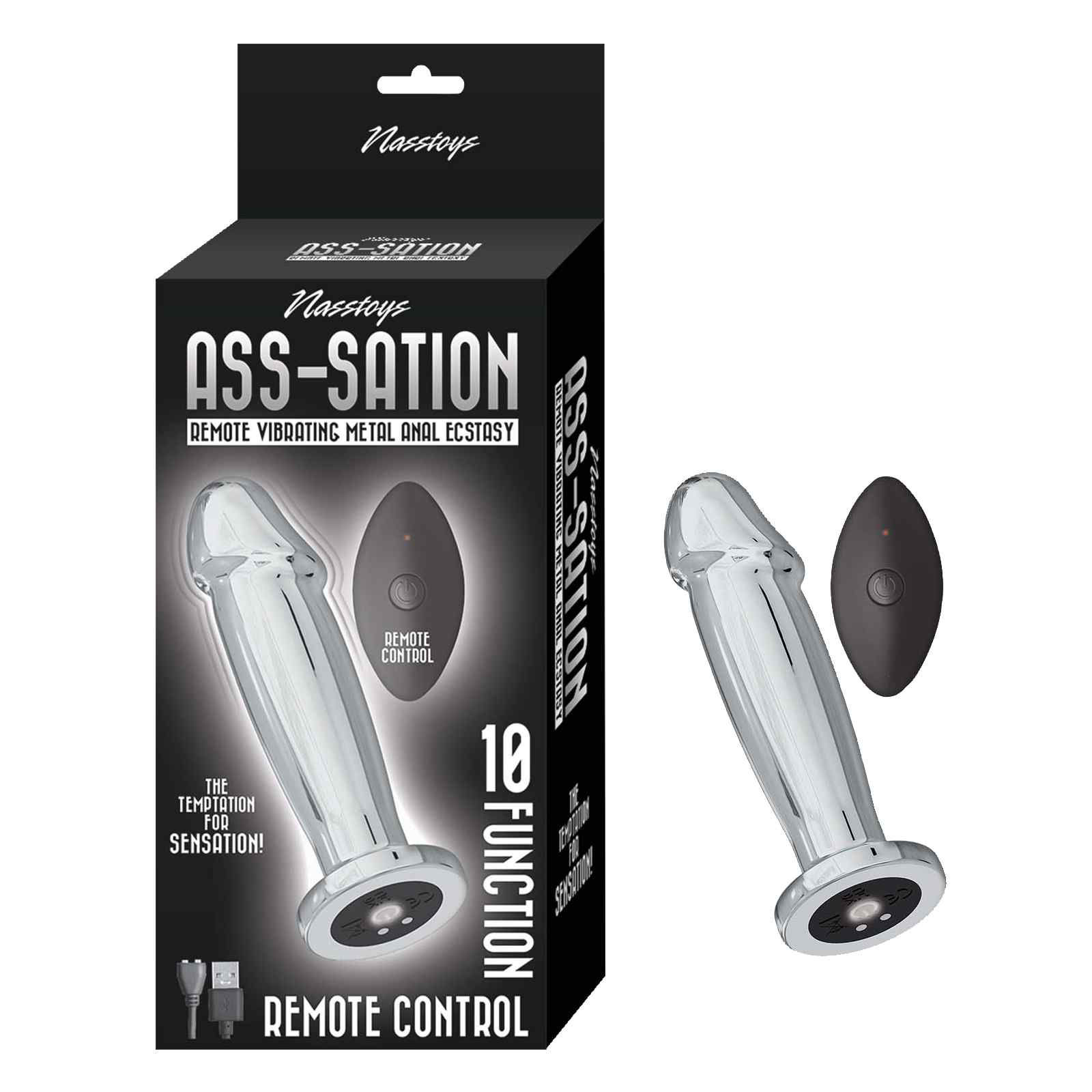 Nasstoys – Ass-Sation Remote Vibrating Penis Shaped Metal Anal Ecstasy  (Silver) | Black Knight Erotica