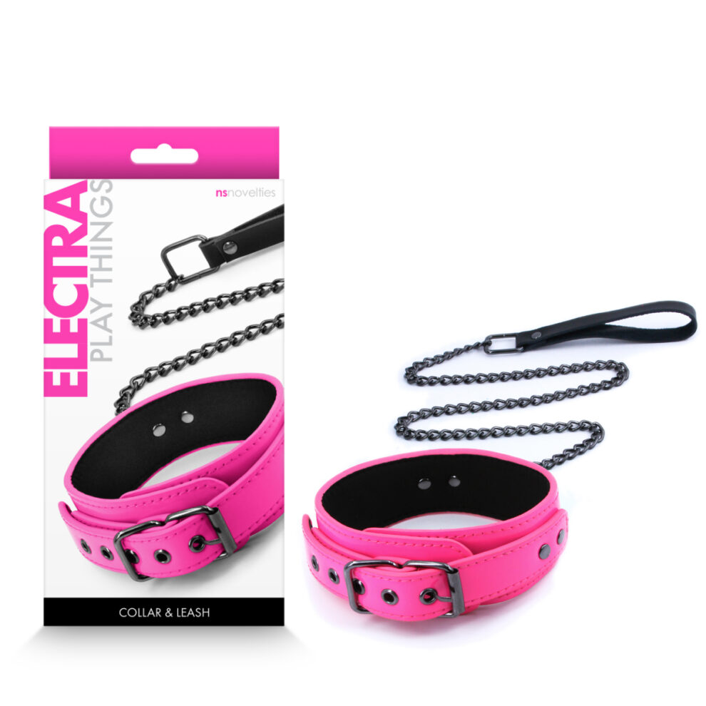 Ns Novelties Electra Play Things Collar And Leash Neon Pink Black