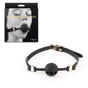 NS Novelties Fetish and Fashion Fran Breathable Ball Gag Black Gold NSN 1801 13AP 657447109645 Multiview