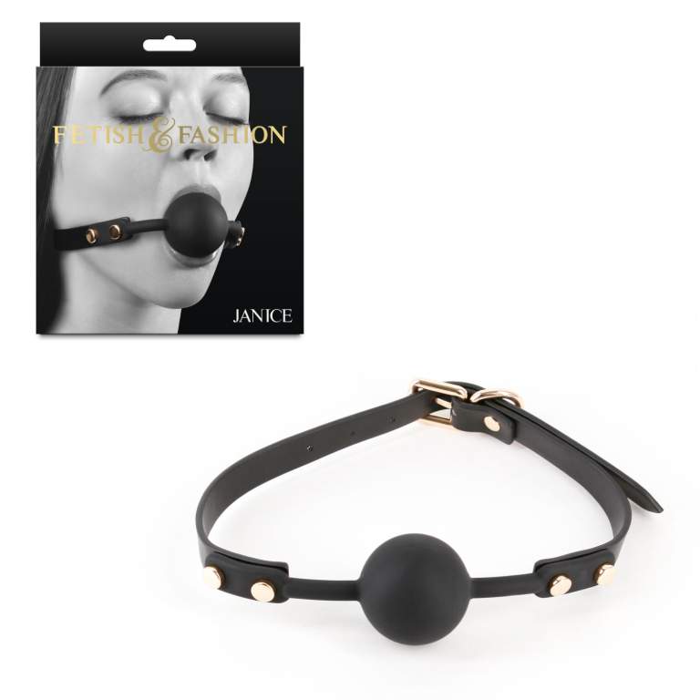 NS Novelties Fetish and Fashion Janice Solid Ball Gag Black Gold NSN 1801 23AP 657447109669 Multiview