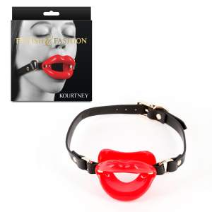 NS Novelties Fetish and Fashion Kourtney Open Mouth Lips Gag Red Black Gold NSN 1801 06AP 657447109614 Multiview