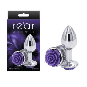 NS Novelties Rear Assets Rose Metal Butt Plug Small Silver Purple NSN 0965 15 657447103582 Multiview