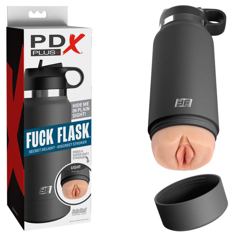 Pipedream PDX Plus Fuck Flask Secret Delight Discreet Water Bottle Vagina Entrance Stroker Masturbator Light Flesh Black Case RD628 21 603912775297 Multiview