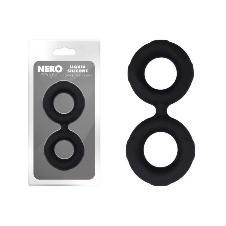 Playful Nero Liquid Silicone Connected Cock and Ball Ring Black MLY21036 6992024210364 Multiview