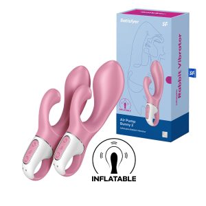 Satisfyer Air Pump Bunny Inflatable Rabbit Vibrator Pink White SATAPBPK 4061504038575 Multiview