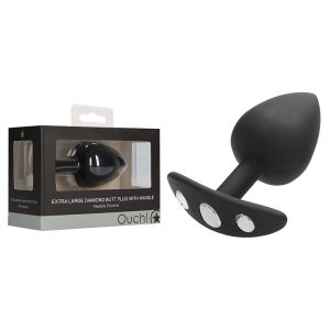 Shots Ouch Silicone Extra Large Diamond Butt Plug with Handle Black OU483BLK 8714273544148 Multiview