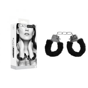 Shots Toys Ouch Black White Beginners Furry Hand Cuffs Black OU658BLK 7423522573587 Multiview
