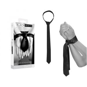 Shots Toys Ouch Black White Satin Bondage Tie Black OU665BLK 7423522574553 Multiview