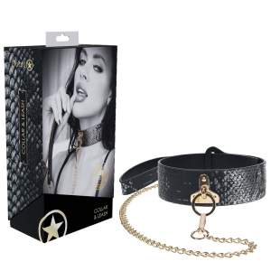 Shots Toys Ouch Florence Collar and Leash Black Snakeskin OU998BLK 8714273056573 Multiview