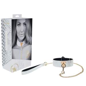 Shots Toys Ouch Florence Collar and Leash White Snakeskin Gold OU998WHT 8714273056658 Multiview