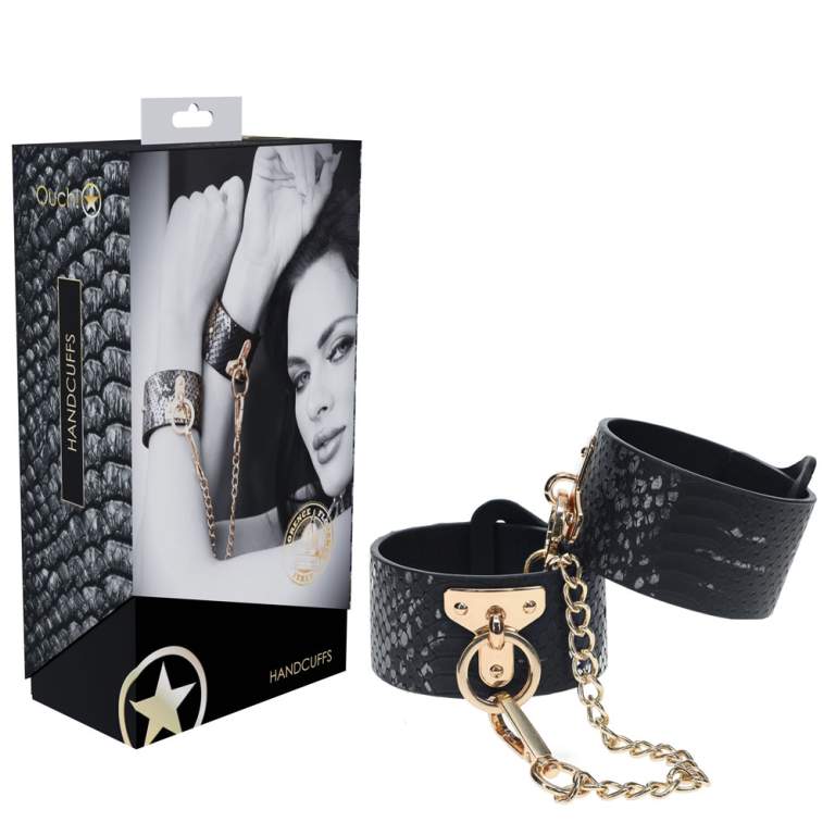 Shots Toys Ouch Florence Wrist Cuffs Black Snakeskin OU999BLK 8714273056580 Multiview