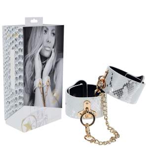 Shots Toys Ouch Florence Wrist Cuffs White Snakeskin Gold OU999WHT 8714273056665 Multiview