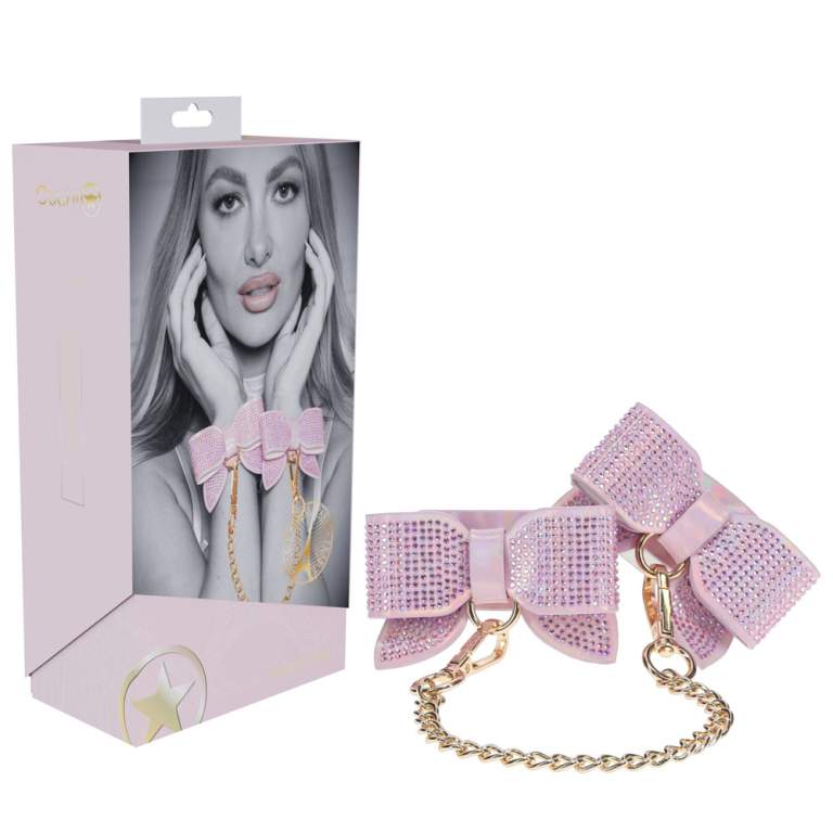 Shots Toys Ouch Paris Bowtie Wrist Cuffs Pink Holographic OU981PNK 8714273056177 Multiview