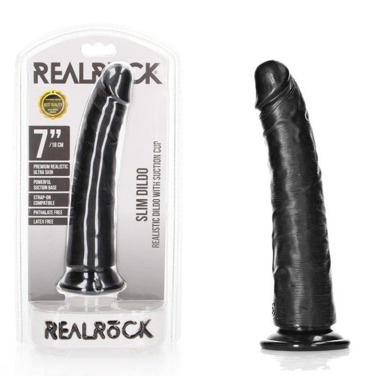 Shots Toys Realrock 7 Inch Slim Dildo Black REA114BLK 7423522625651 Multiview