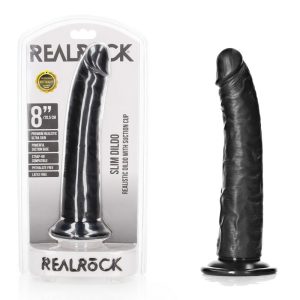 Shots Toys Realrock 8 Inch Slim Dildo Black REA115BLK 7423522625682 Multiview