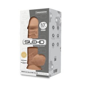 SilexD Model 1 Silexpan Dual Density Thermoreactive Silicone 8 point 5 Inch Dong with Balls Tan Flesh 220468 8433345220468 Boxview
